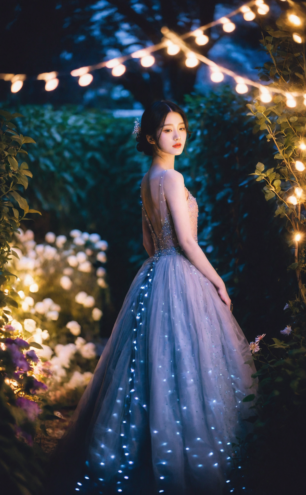 04972-475263660-mugglelight, a woman in a ballgown, standing in a moonlit garden with fairy lights, ethereal ambiance, midnight glamour, romanti.png